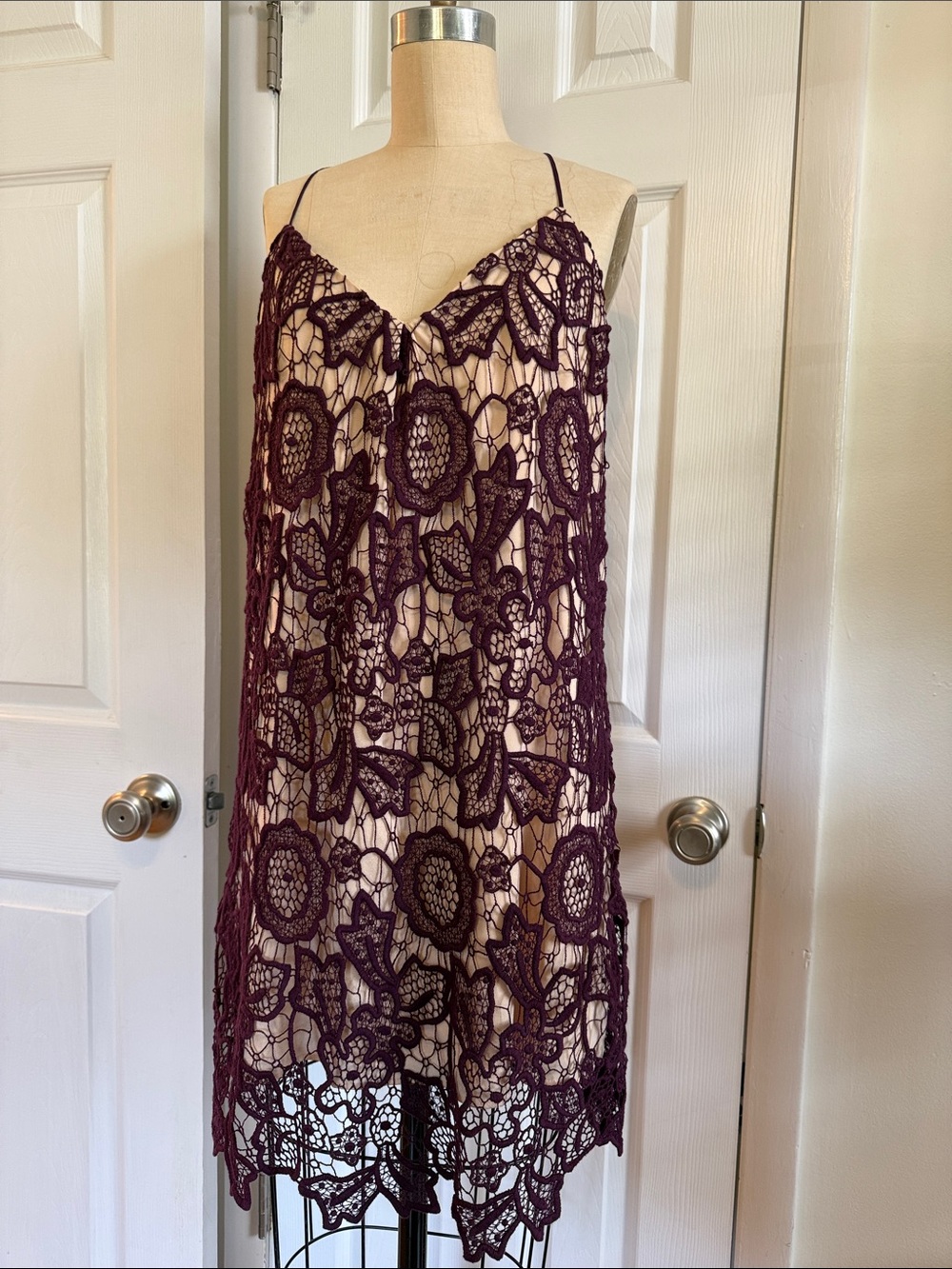 Lavender Brown Plum Crochet Lace Slip Dress